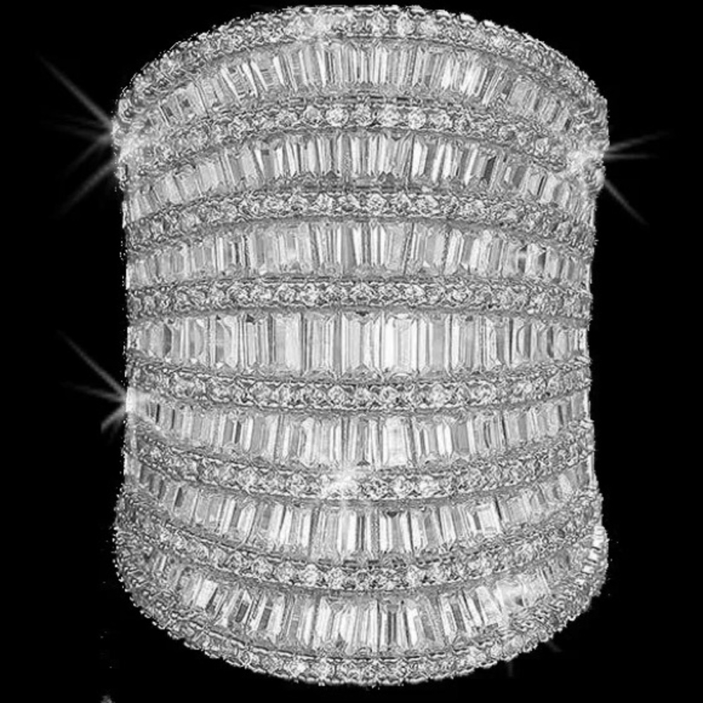 NEW Micro PAVE Channel Set Baguette Cz Silver statement wedding Cocktail Ring